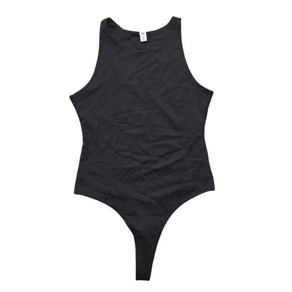 bp Tops - BP Bodysuit Womens Medium Black Ribbed Tank Thong Snap Closure Stretch Knit